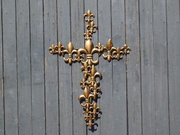 Groot Kruis met Franse Lelies - Metaal - Zwart met Brons - Wandornament