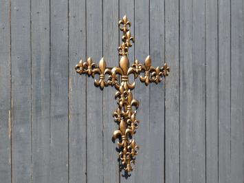 Großes Kreuz mit französischen Lilien - Metall - Schwarz mit Bronze - Wandornament