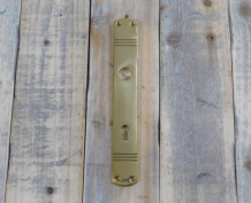 Lange plaat, deurplaat ''Lauda'' in messing gepolijst, jaren 30 stijl