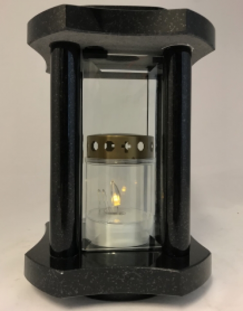 A grave lantern / tomb lamp, made entirely of granite, with faceted windows