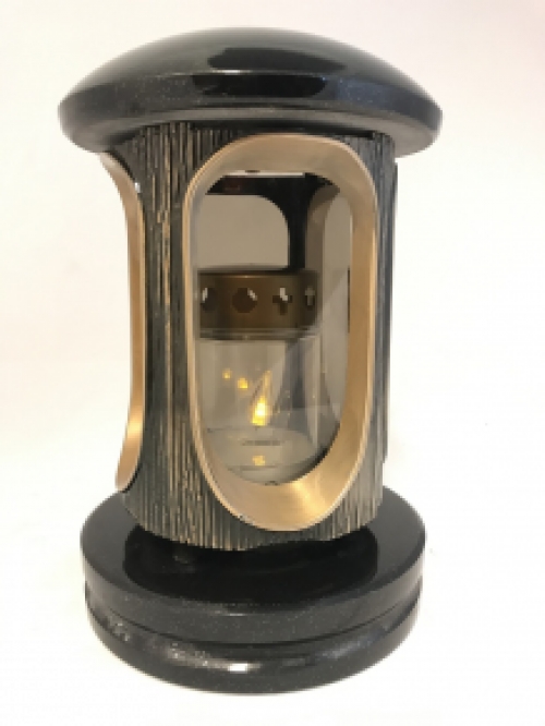 A lantern/grave lamp made entirely of granite with bronze fittings