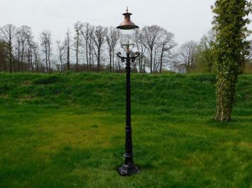 Garden lantern black, cast iron pole, with cupper shade, classic outdoor lamp