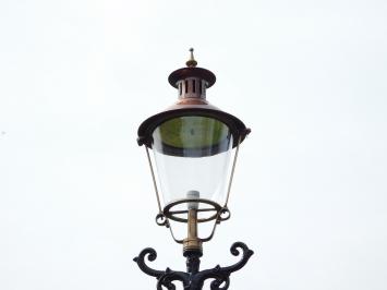 Garden lantern black, cast iron pole, with cupper shade, classic outdoor lamp