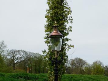 Garden lantern black, cast iron pole, with cupper shade, classic outdoor lamp