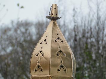 Large Metal Lantern with Glass | Standing or Hanging | Gold coloured | 110 cm high