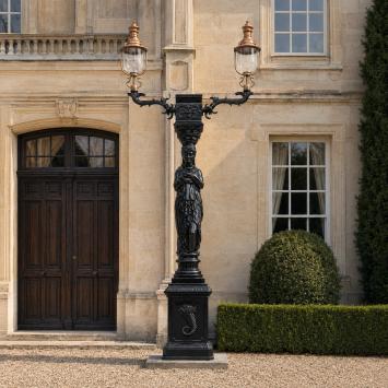 Unique Lamppost Cast Iron with Woman - 320 cm high - black