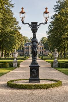 Unique Lamppost Cast Iron with Woman - 320 cm high - black