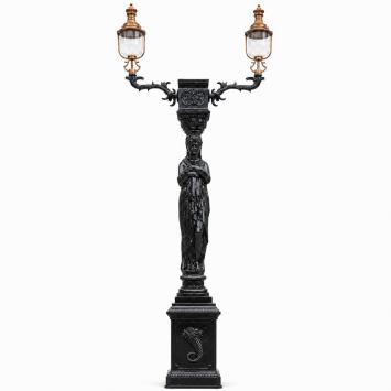 Unique Lamppost Cast Iron with Woman - 320 cm high - black