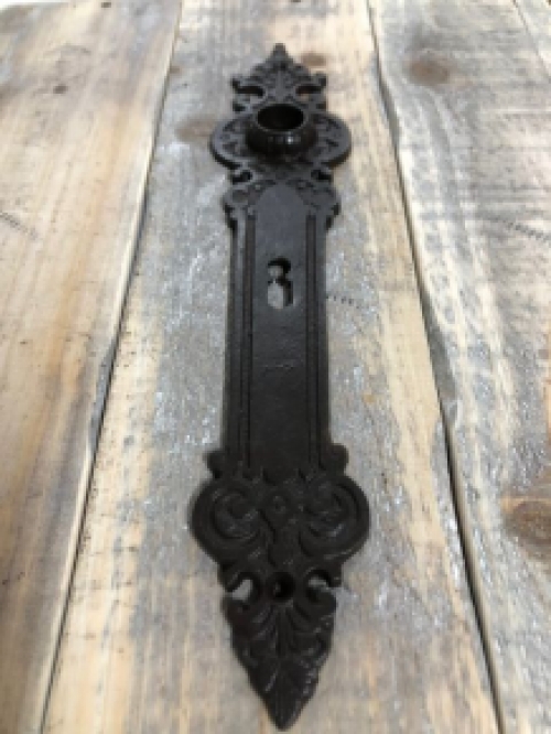 1 Long iron door plate ''Telspit'' in antique brown, BB72 mm.