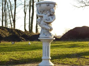 Man & Woman with Bowl on Pedestal - 140 cm - Solid Stone