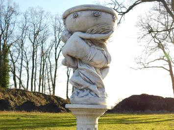 Man & Vrouw met Schaal op Sokkel - 140 cm - Volledig Steen