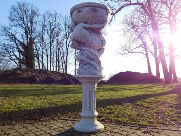 Man & Woman with Bowl on Pedestal - 140 cm - Solid Stone