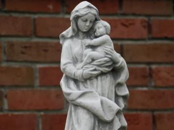 Statue of Mary with Child - Solid Stone - White with Grey