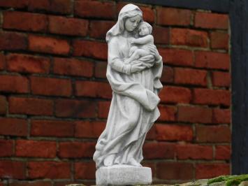 Statue of Mary with Child - Solid Stone - White with Grey