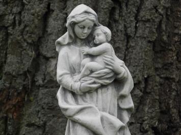 Statue of Mary with Child - Solid Stone - White with Grey