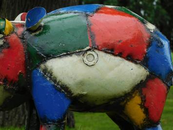 Nilpferd-Bamba-Skulptur – 50 x 80 cm – Metallkunstwerk – Farbenfroh