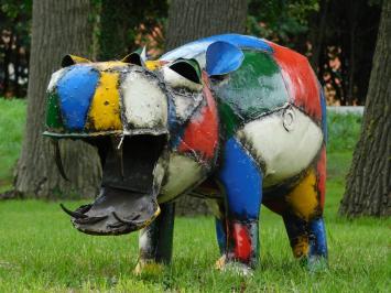 Nilpferd-Bamba-Skulptur – 50 x 80 cm – Metallkunstwerk – Farbenfroh