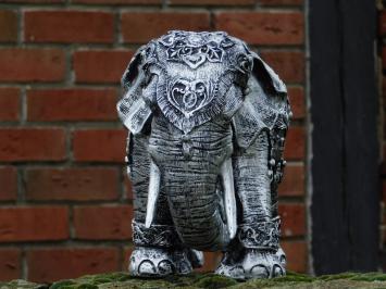 Elephant India - silver grey with black - polystone