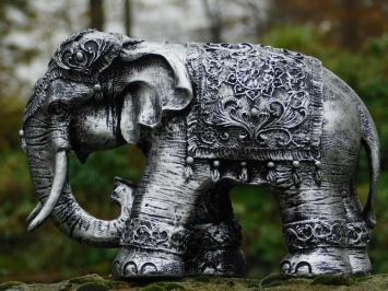 Elefant Indien - silbergrau mit schwarz - Polystone