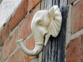 Wandhaken Elefant - Gusseisen - Altweiß