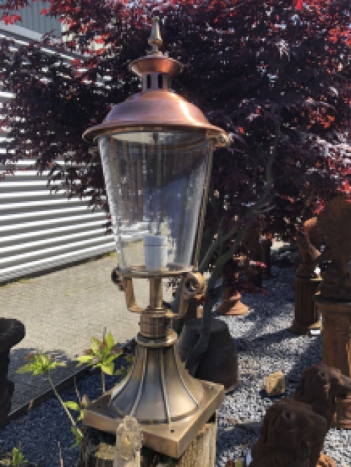 Lamp messing-koper rond glas op voet, geweldige uitstraling!!