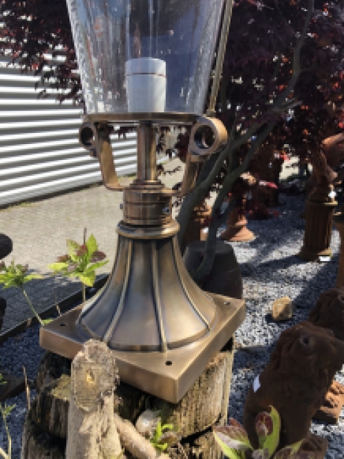 Lamp messing-koper rond glas op voet, geweldige uitstraling!!