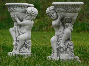 Pair of Angel Statues with Pot - 2 Pieces - Stone