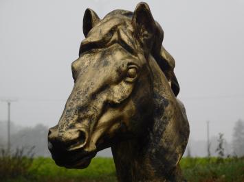 Groot paardenhoofd - goud met zwart - polystone