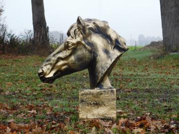 Groot paardenhoofd - goud met zwart - polystone