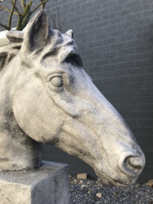 Gedetailleerd paardenhoofd gemaakt van polyresin, groot paardenhoofd, tuinbeeld