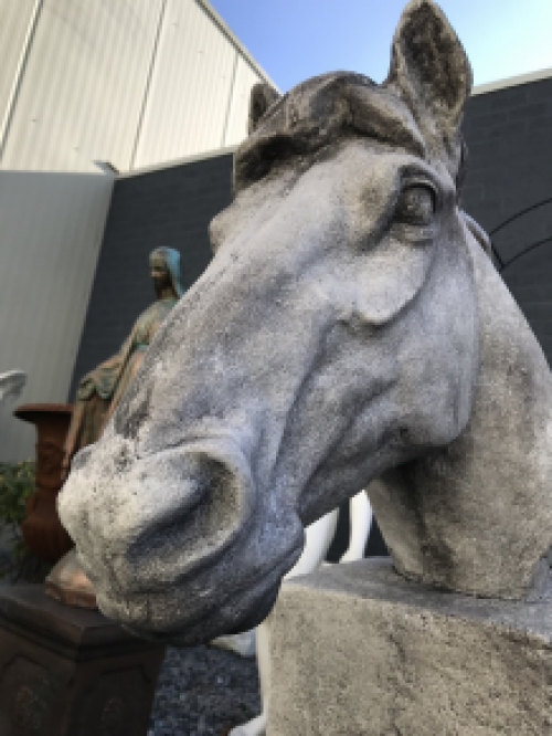 Gedetailleerd paardenhoofd gemaakt van polyresin, groot paardenhoofd, tuinbeeld