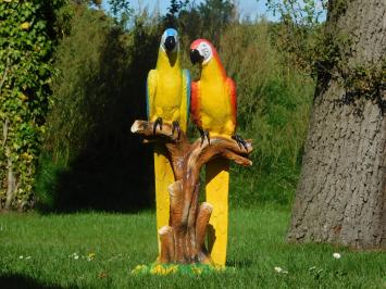 Statue Papageien auf Baumstumpf - Polystone - Voll in Farbe