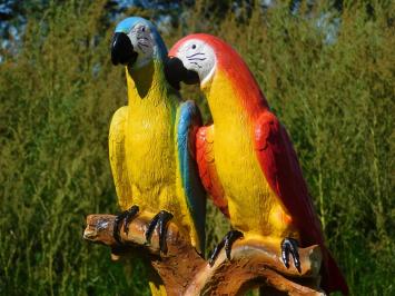 Statue Papageien auf Baumstumpf - Polystone - Voll in Farbe