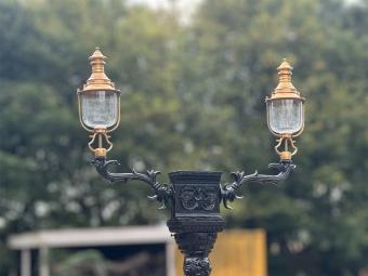 Unique Lamppost Cast Iron with Woman - 320 cm high - black