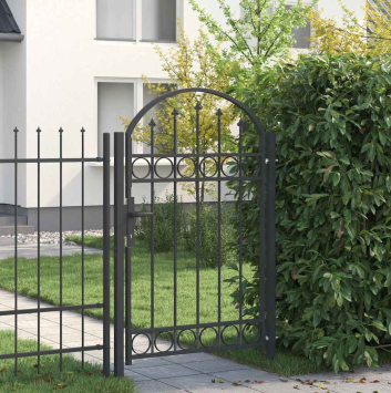 Gate with Arch - Black - Includes Lock and Handle