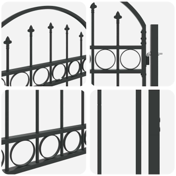 Gate with Arch - Black - Includes Lock and Handle