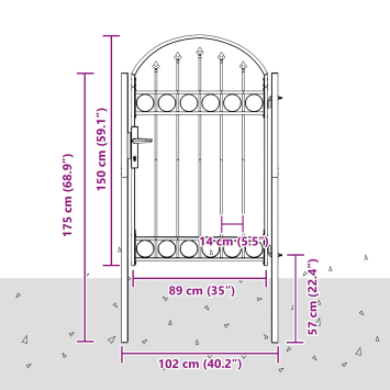 Gate with Arch - Black - Includes Lock and Handle