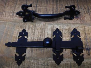 Antique gate lock - door bolt - black - trap lock - made of iron