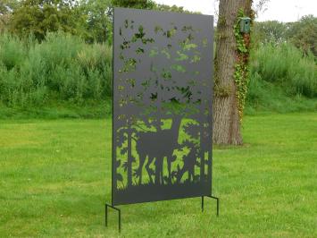 Privacy Screen with Deer Design - Black - 187 cm High - with Garden Sticks