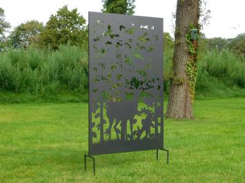 Privacy Screen with Deer Design - Black - 187 cm High - with Garden Sticks