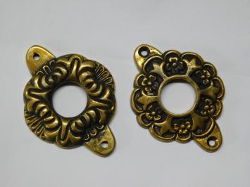 Retro Set of Handles with Rosettes - Brass - Antique Style 