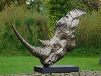 Skulptur Nashornkopf - Alu - mit schwarzem Sockel - Rhinozeros