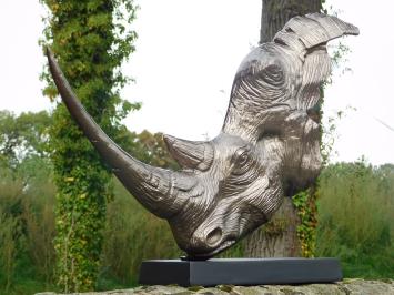 Sculptuur Rhino Head - Alu - met Zwarte voet - Neushoorn