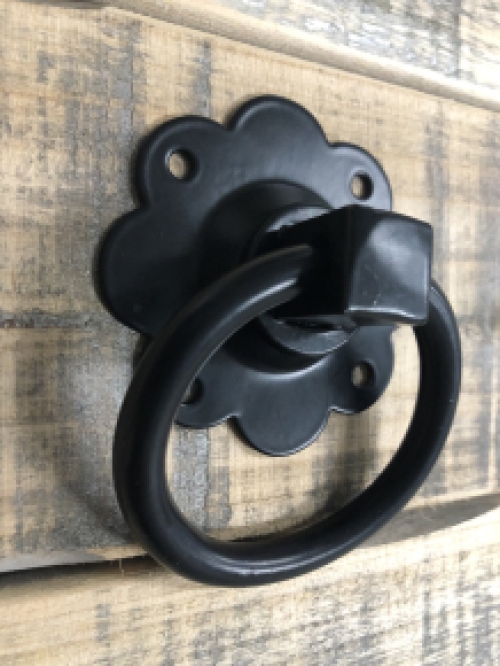 Drawer handle, Flower shape, Black, Powder coated, With ring, Furniture handles