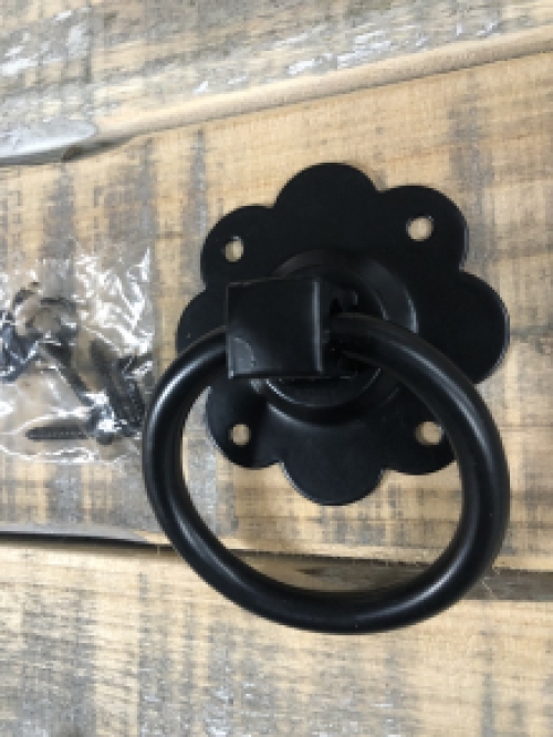 Drawer handle, Flower shape, Black, Powder coated, With ring, Furniture handles