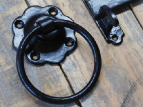 Gate lock with ring lock round - wrought iron - black