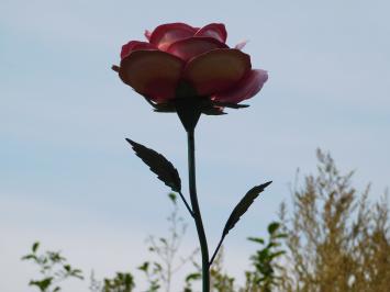 Large Metal Rose - Garden Stick - Pink