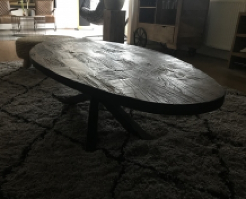 Robust oval coffee table with beautiful wooden top and iron base, BUT 1 AVAILABLE!!!