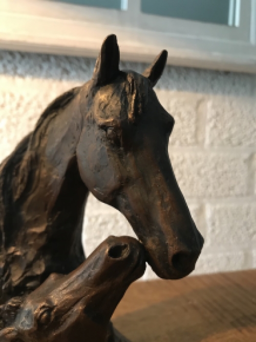 Statue-mare with foal, bookend horses, horse statue in bronze optic, last one