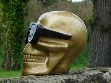 Statue Totenkopf mit Brille - Gold - Polystone